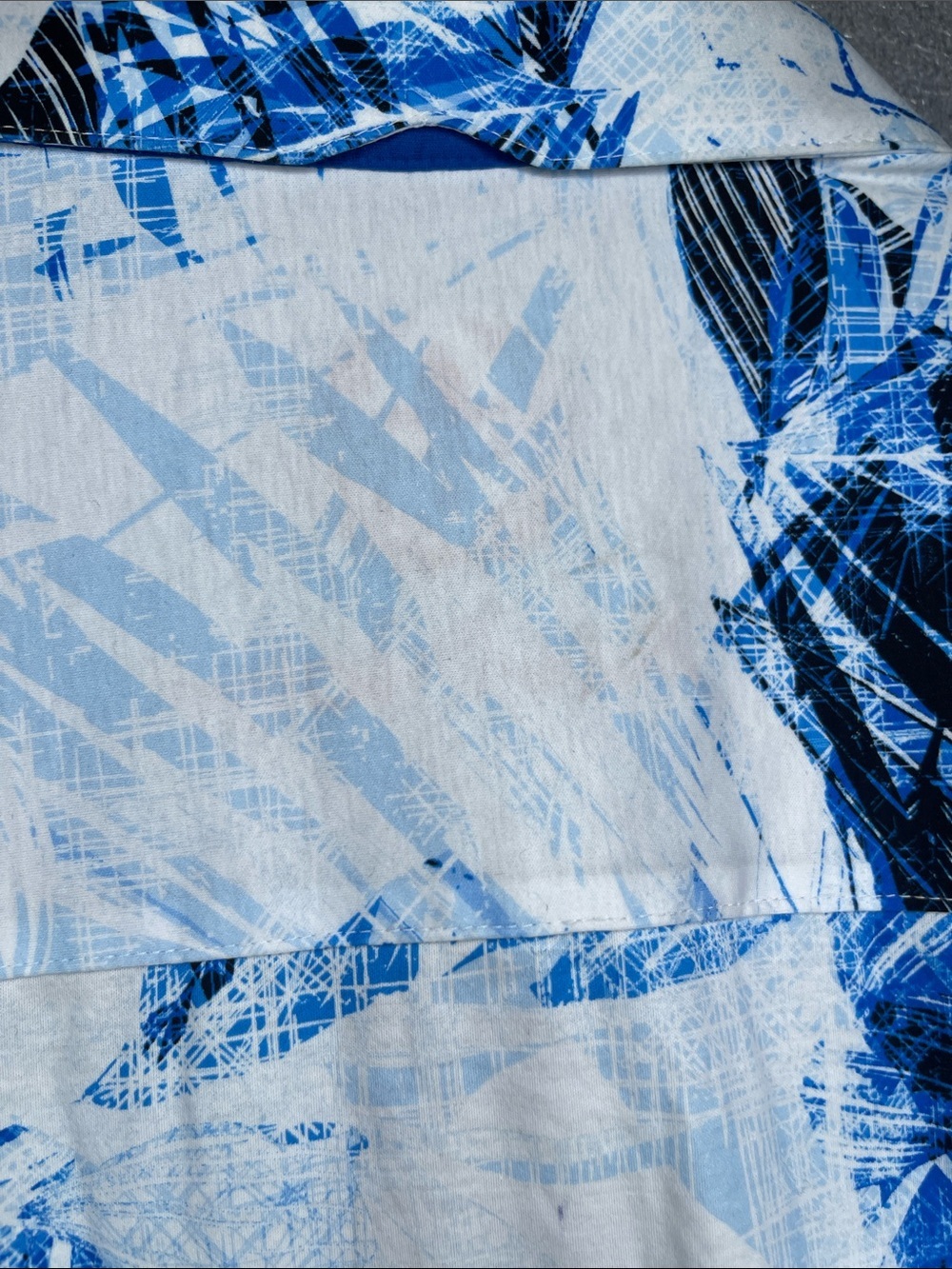 Au Noir Mauritia White Blue Abstract Stretch Button Down Dress Shirt Size 6 2XL - Picture 7 of 8